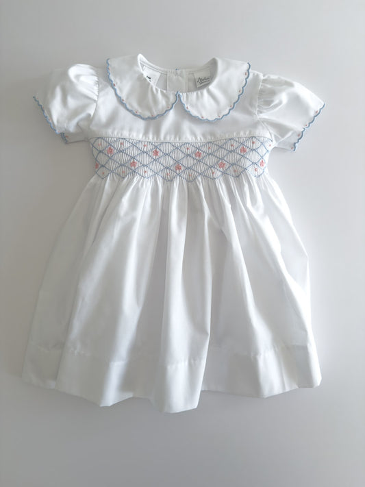 White/ Blue Smocked Dress