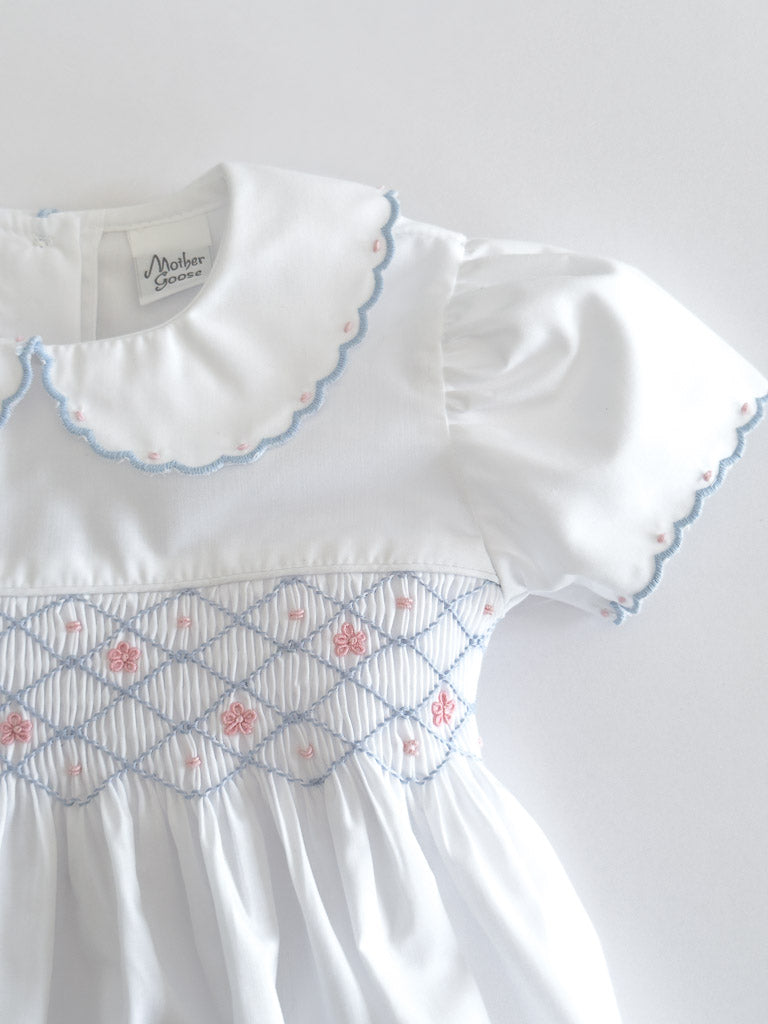 White/ Blue Smocked Dress