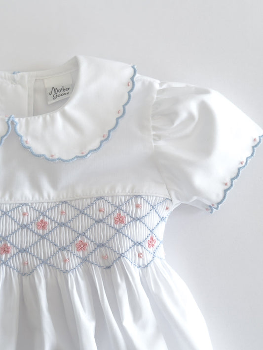White/ Blue Smocked Dress