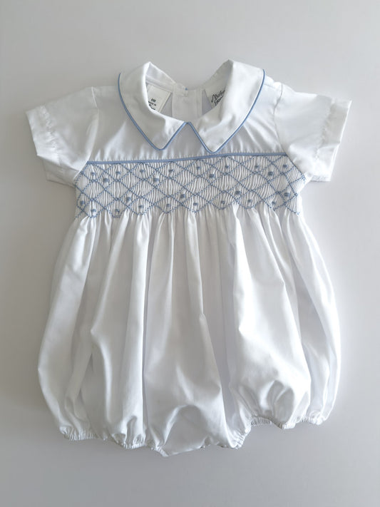 FH01-25-3 White/Blue Smocked Bubble