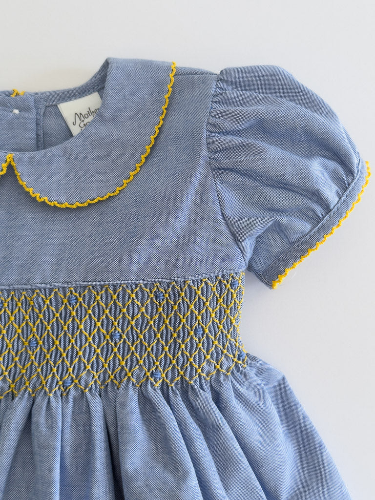 FH13-25-1 CHAMBRAY SMOCKED DRESS
