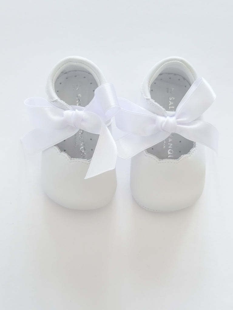 SB1080 White Bow Leather Mary Jane