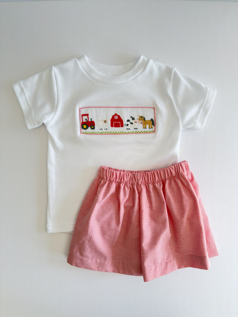 FH03-25-3 Red Stripe Farm Shorts Set