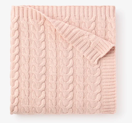 Pale Pink Horseshoe Cable Knit Baby Blanket