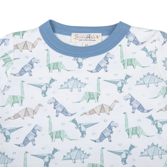 Blue Origami Dinos Long Pajamas