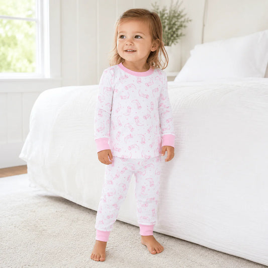 Pink Darling Cowboy Boots Long Pajamas
