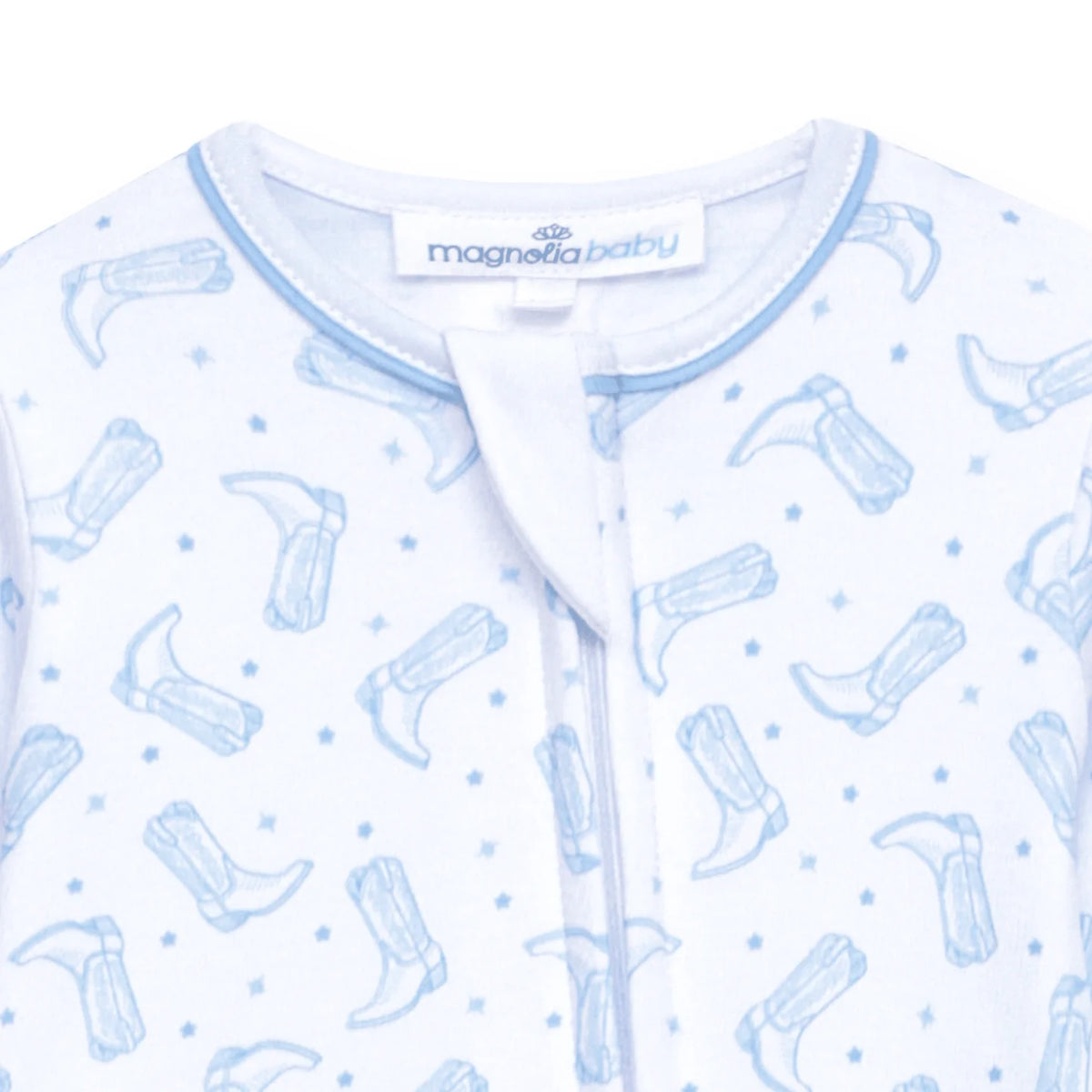 Light Blue Darling Cowboy Boots Zip Footie