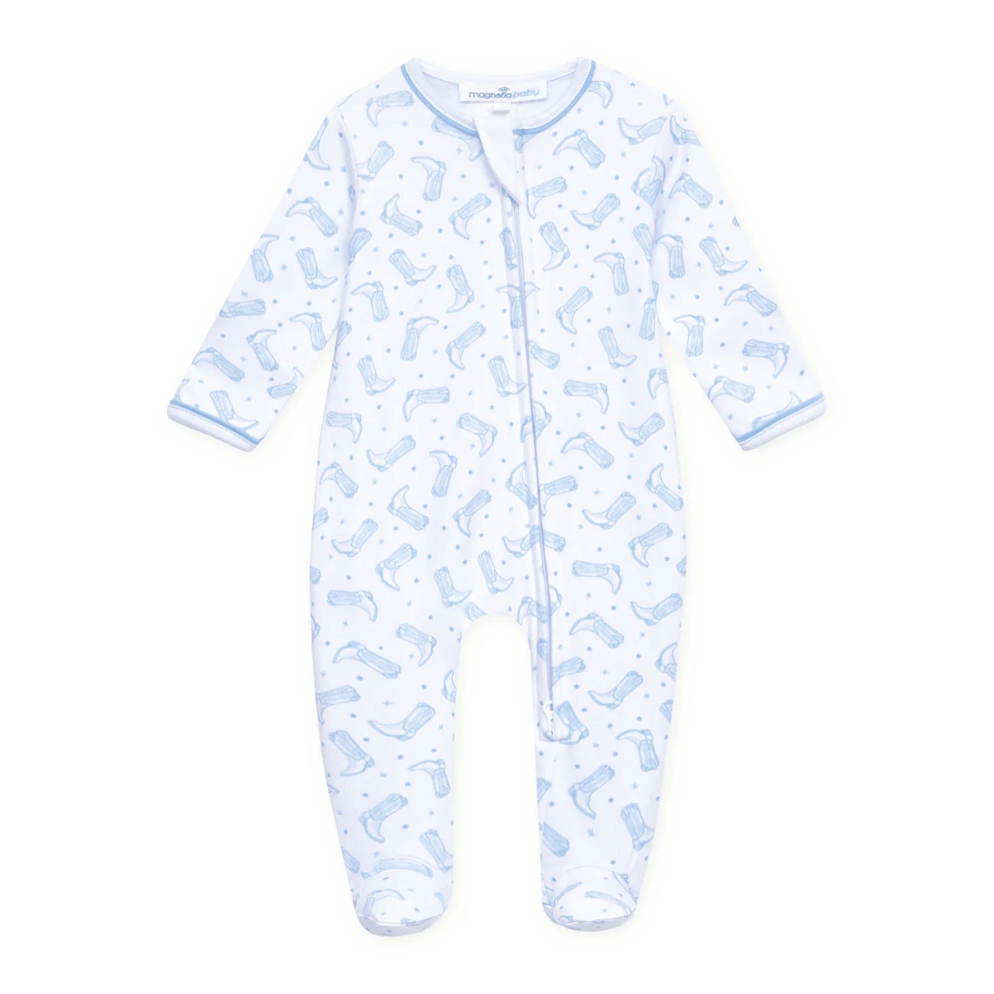 Light Blue Darling Cowboy Boots Zip Footie