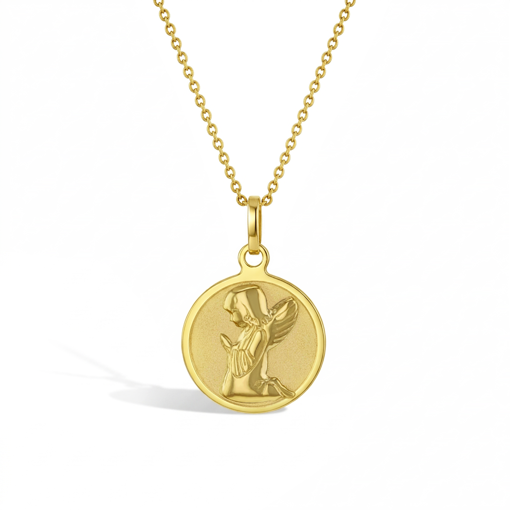 14K Gold Praying Guardian Angel Necklace