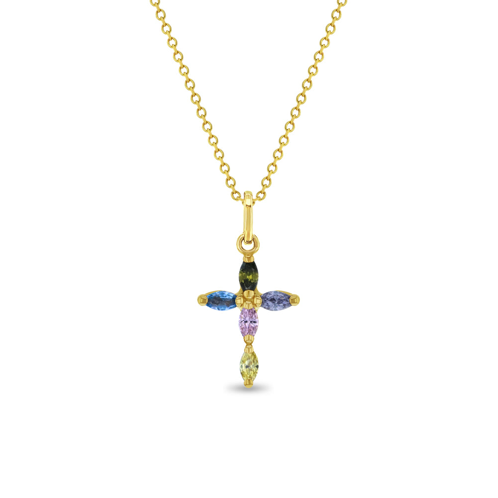 14K CZ Cross Girls Pendant Necklace