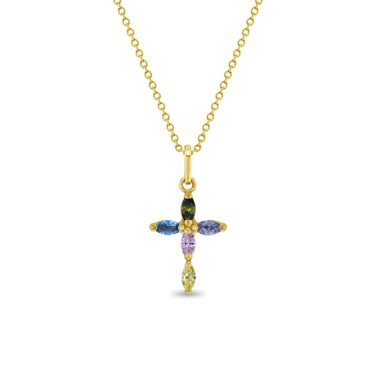 14K CZ Cross Girls Pendant Necklace