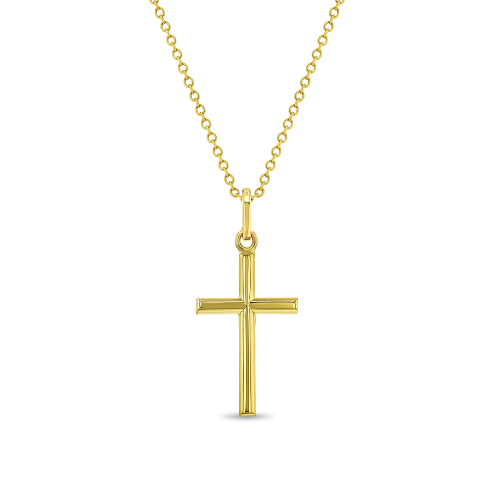 14K Gold Stick Cross Necklace