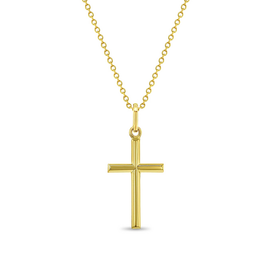 14K Gold Stick Cross Necklace