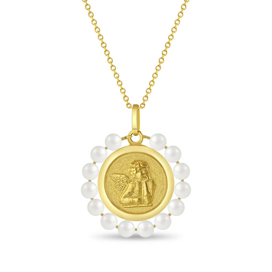 14K Gold Guardian Angel Pearl Necklace
