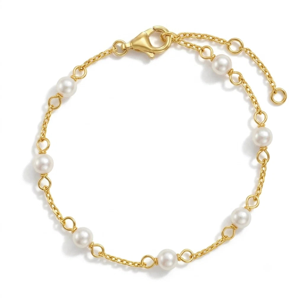 Pearl Linked Girls Plated Bracelet