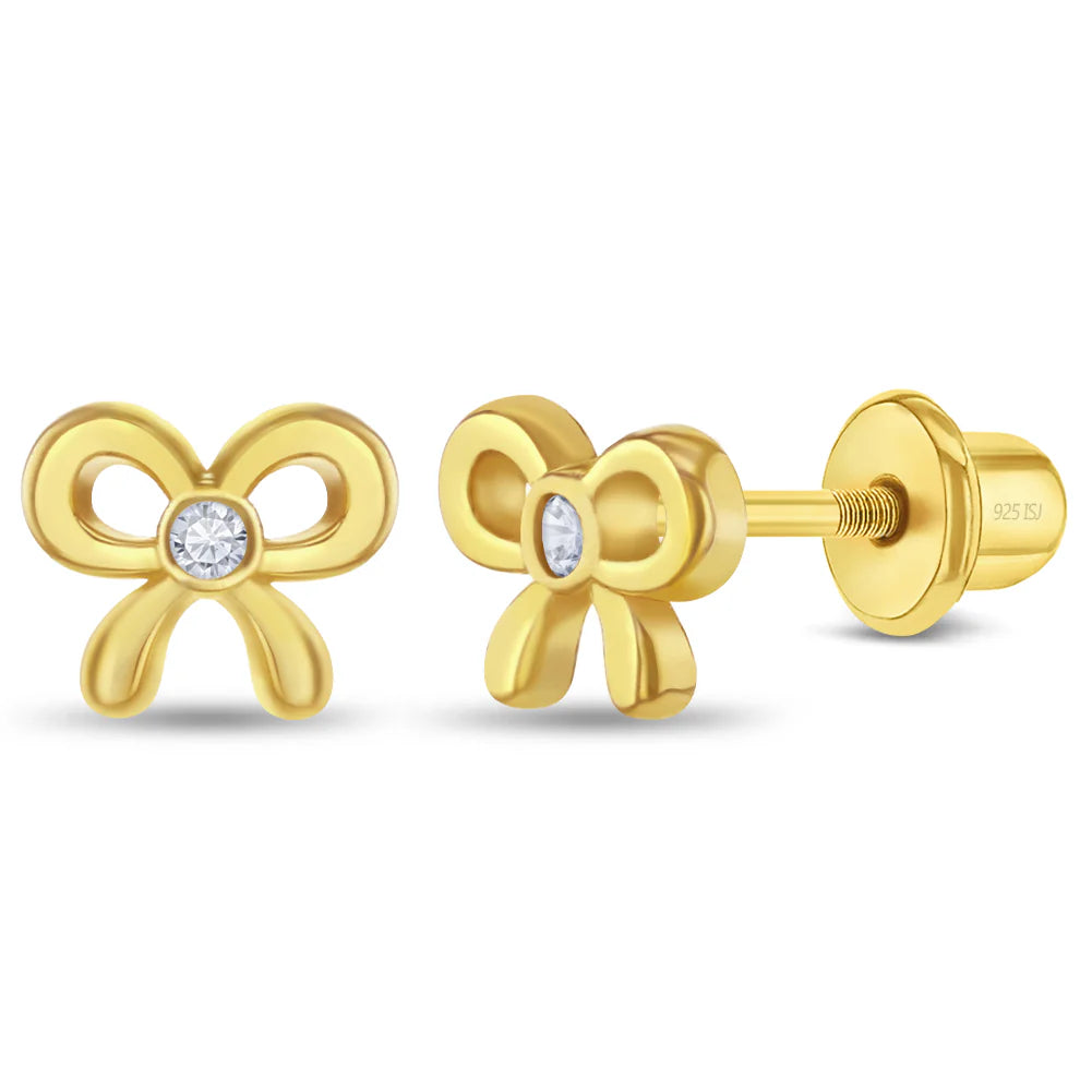 Petite CZ Bow Gold Plated Earrings