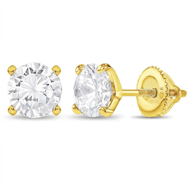Prong Set Stone Gold Plated Earrings