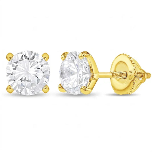Prong Set Stone Gold Plated Earrings