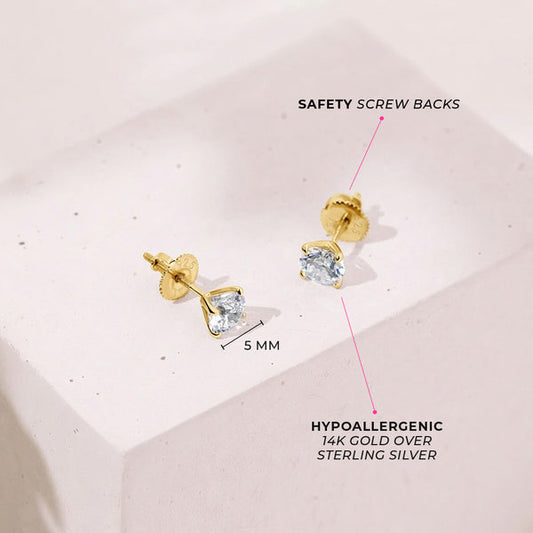 Prong Set Stone Gold Plated Earrings