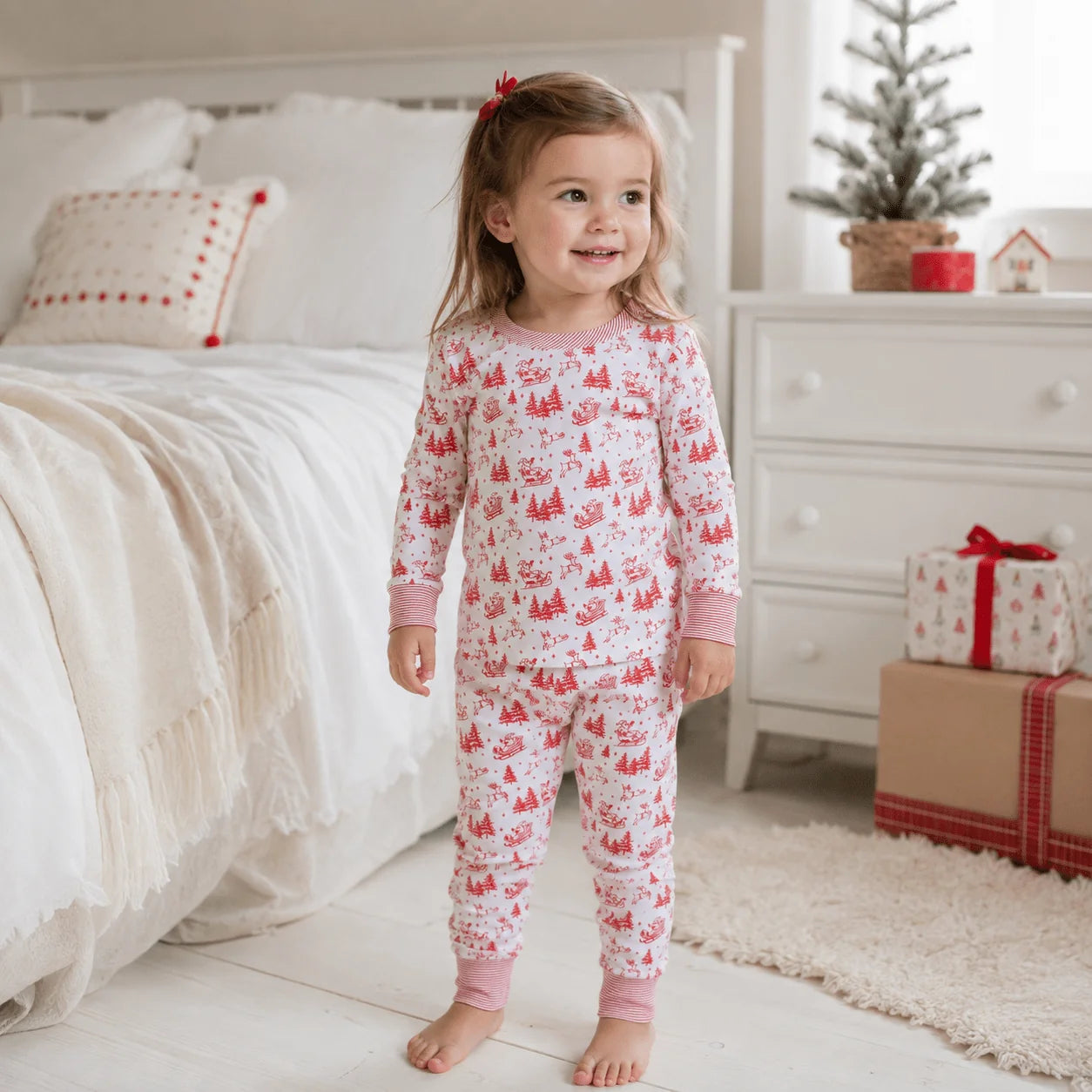 Red Holiday Toile Long Pajamas