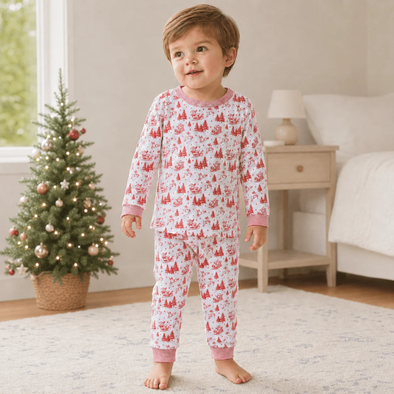 Red Holiday Toile Long Pajamas