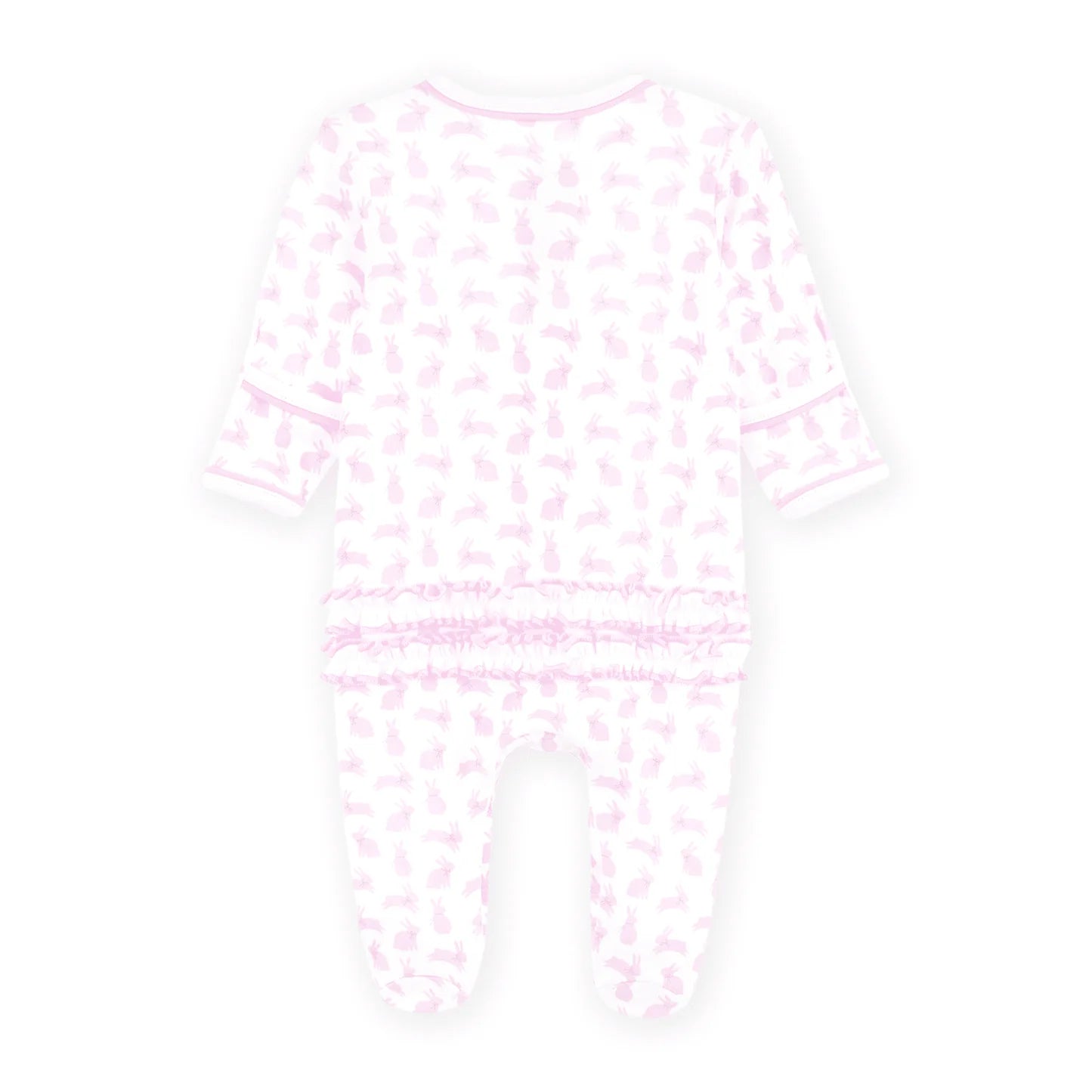 Pink Leaping Bunnies Print Ruffle Footie