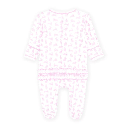 Pink Leaping Bunnies Print Ruffle Footie