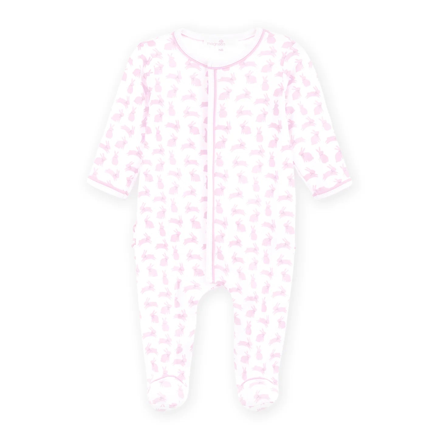 Pink Leaping Bunnies Print Ruffle Footie