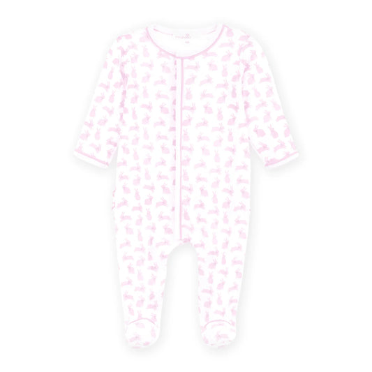 Pink Leaping Bunnies Print Ruffle Footie