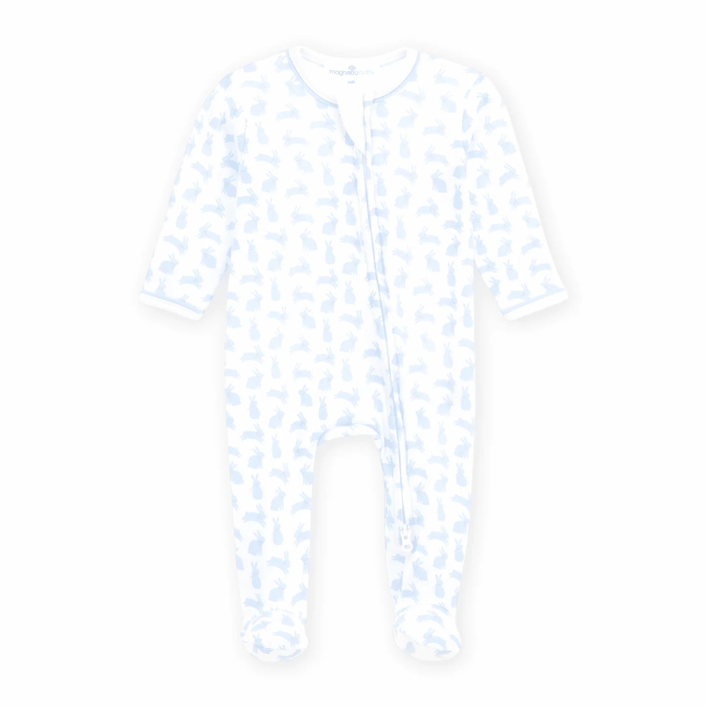 Light Blue Leaping Bunnies Print Zip Footie