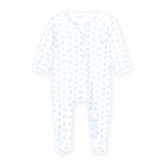 Light Blue Leaping Bunnies Print Zip Footie