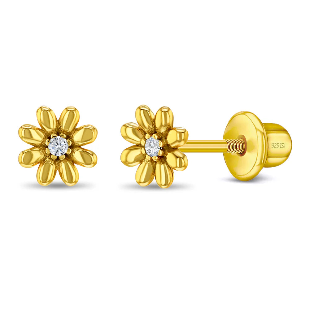 Puffed Blossom Flower Plated Girl Earrings