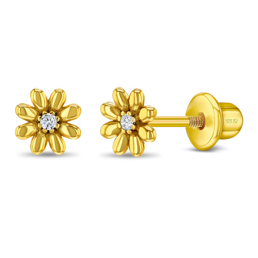 Puffed Blossom Flower Plated Girl Earrings