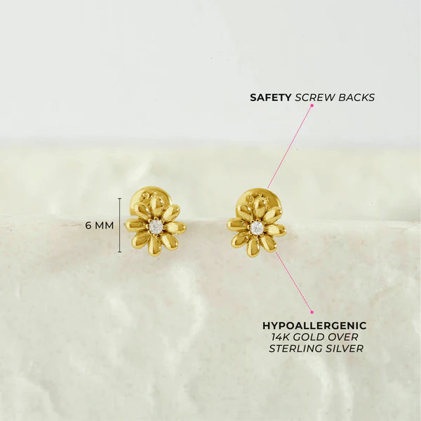 Puffed Blossom Flower Plated Girl Earrings