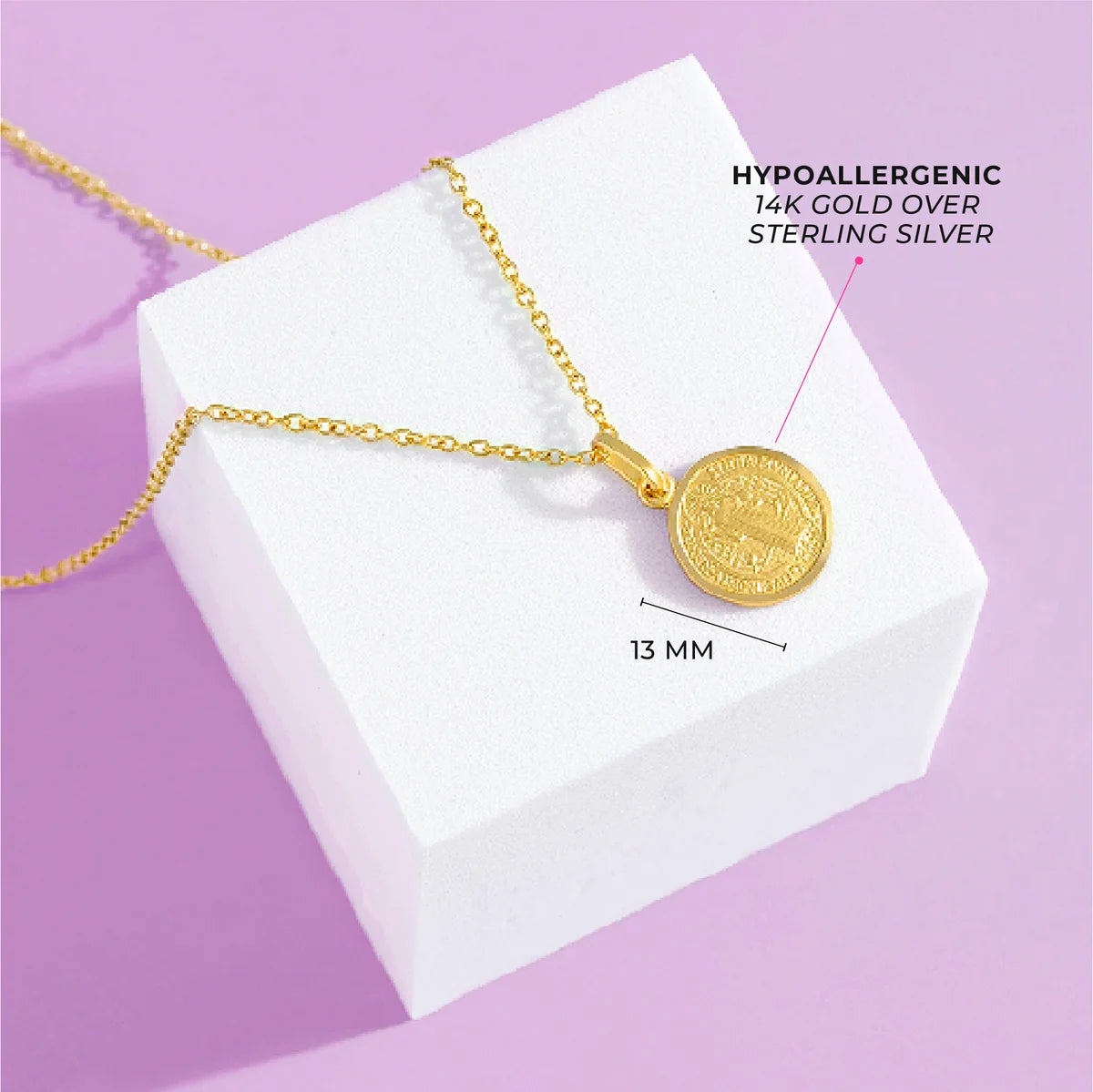 Saint Benedict Gold Plated Medal Necklace