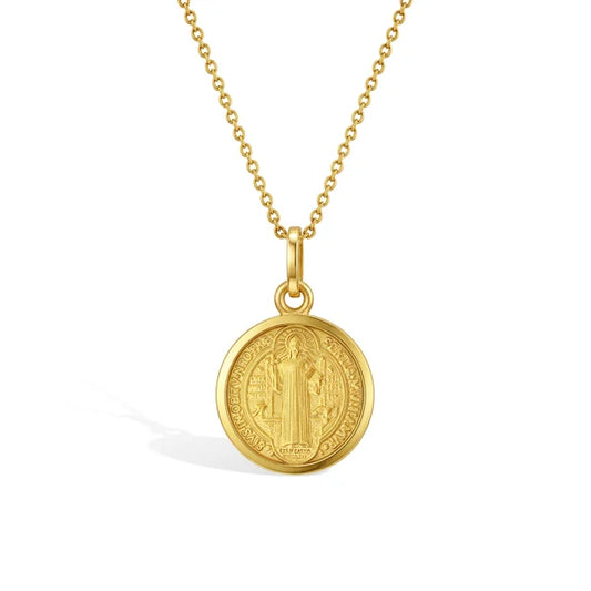 Saint Benedict Gold Plated Medal Necklace