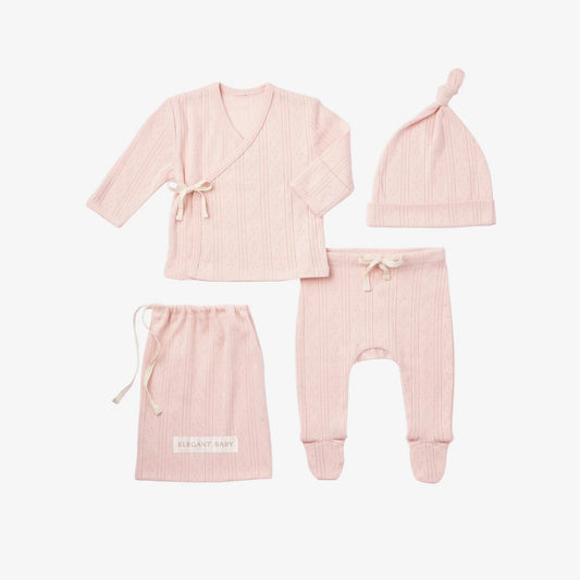 Pale Pink Organic Cotton Pointelle Layette 3 Pc Gift Set