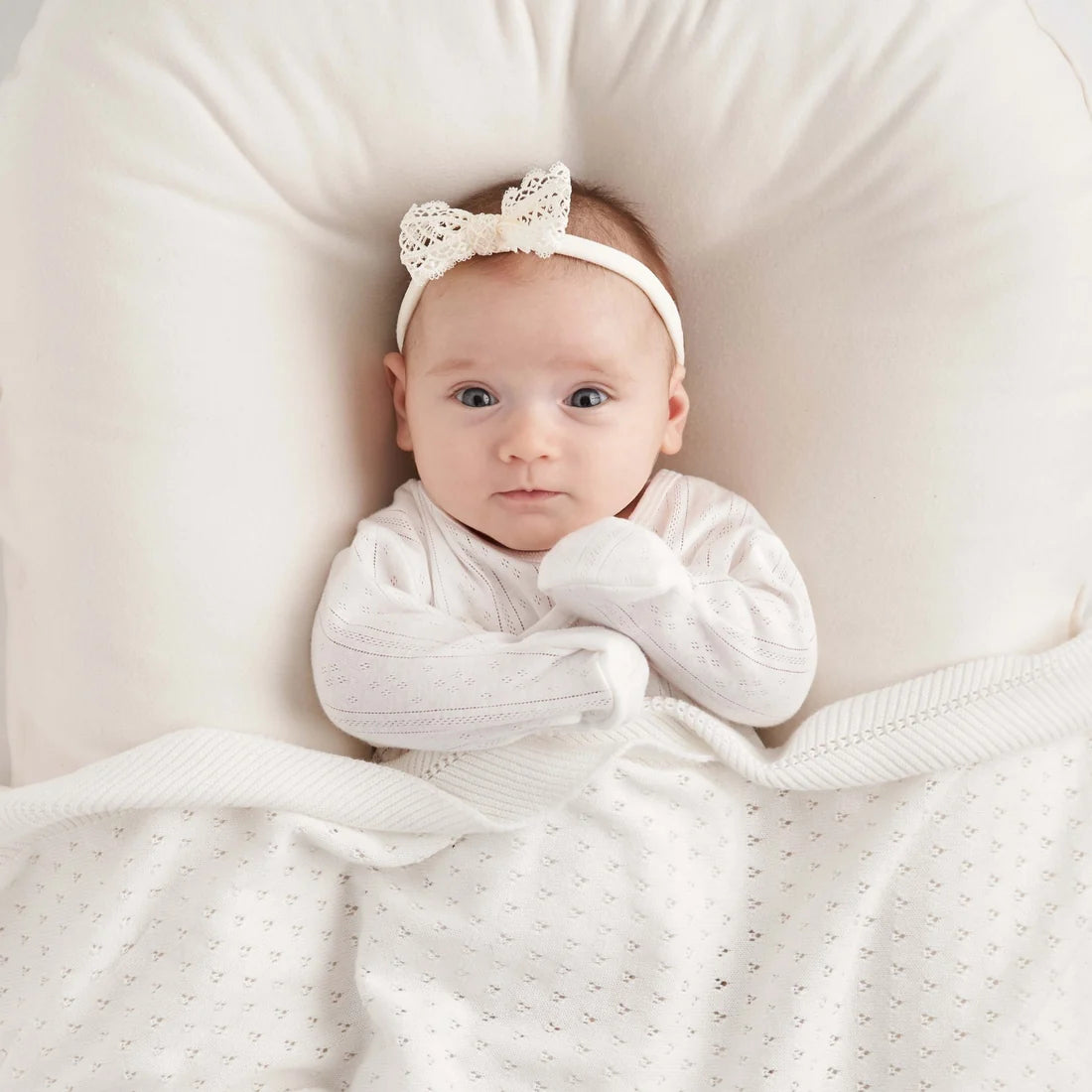 White Organic Cotton Pointelle Layette 3 Pc Gift Set