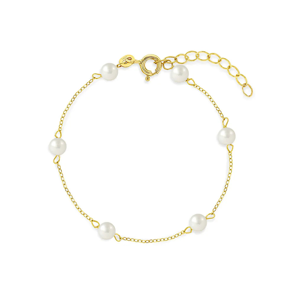 14K Gold 5-6" 4MM Freshwater Cultured Pearl Bracelet