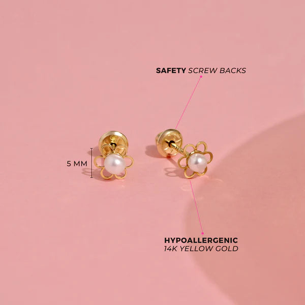 14k Freshwater Pearl Flower Girls Earrings