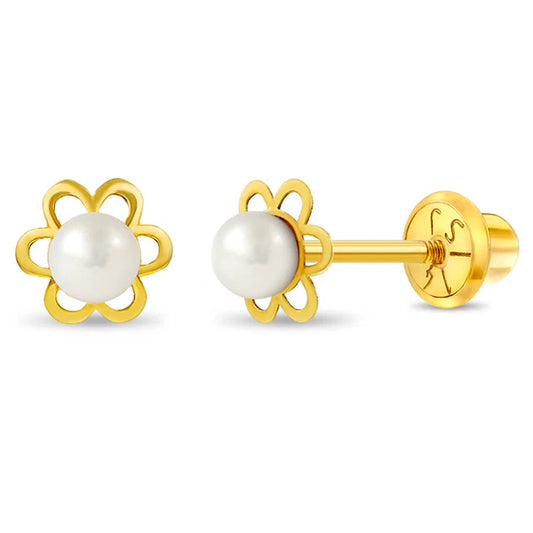 14k Freshwater Pearl Flower Girls Earrings