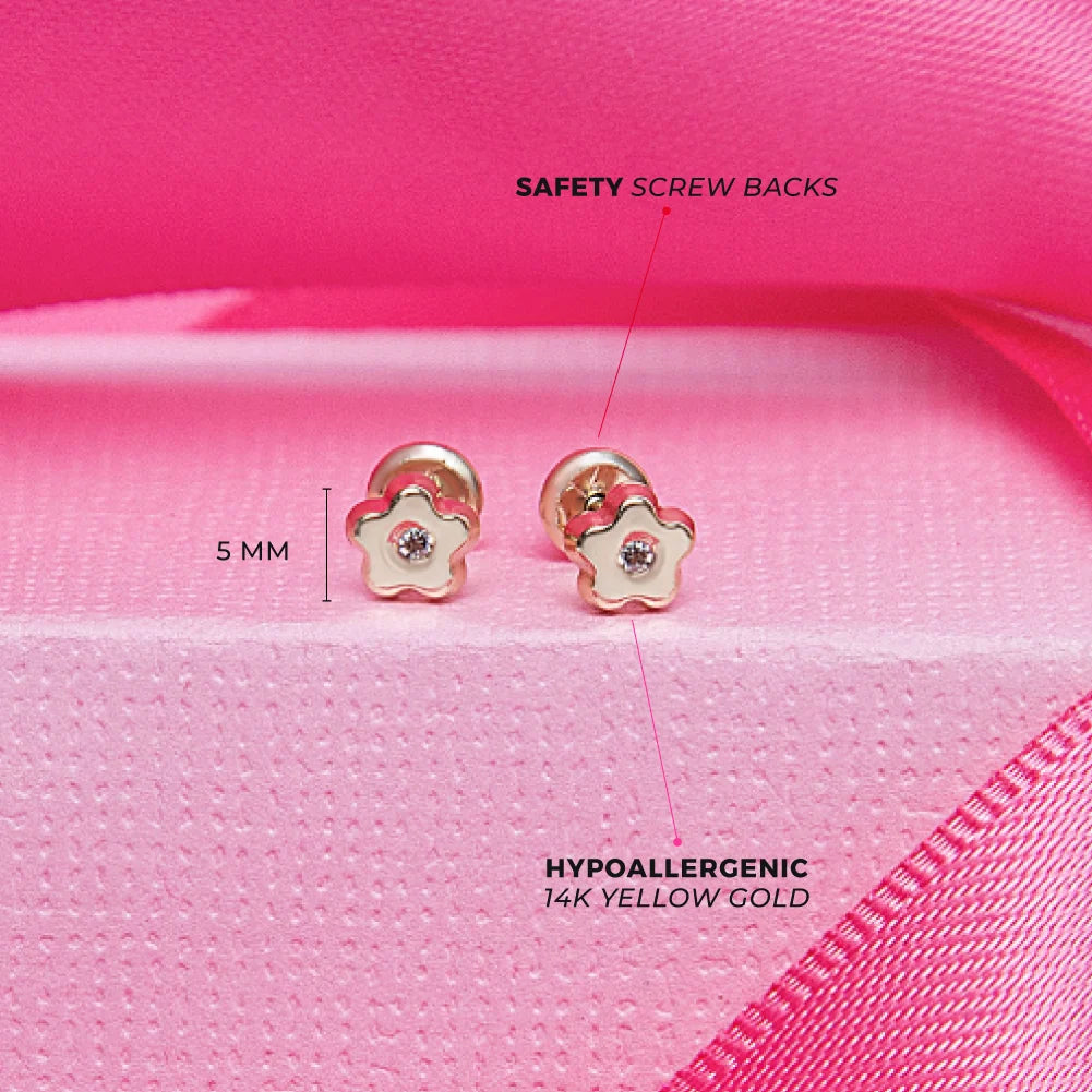 14K Gold Jeweled Flower Earrings