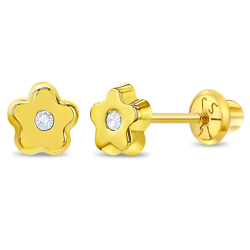 14K Gold Jeweled Flower Earrings