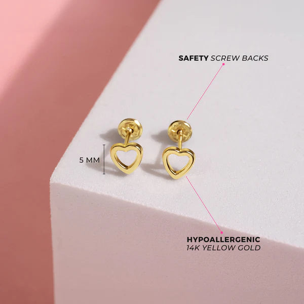 14K Gold Petite Open Heart Earrings