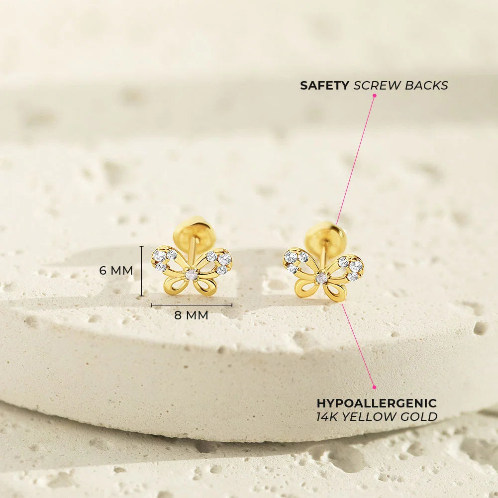 14K Gold Jeweled Fluttering Butterfly Earrings