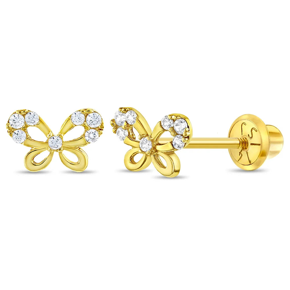 14K Gold Jeweled Fluttering Butterfly Earrings