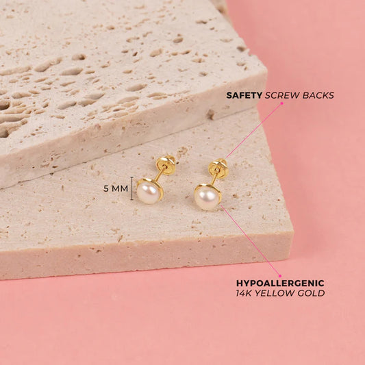 14K Gold Freshwater Pearl 6mm Earring