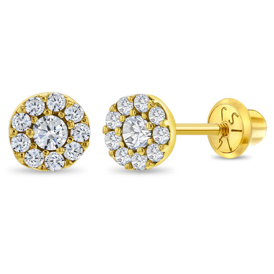 14K Gold Round CZ Burst Earrings
