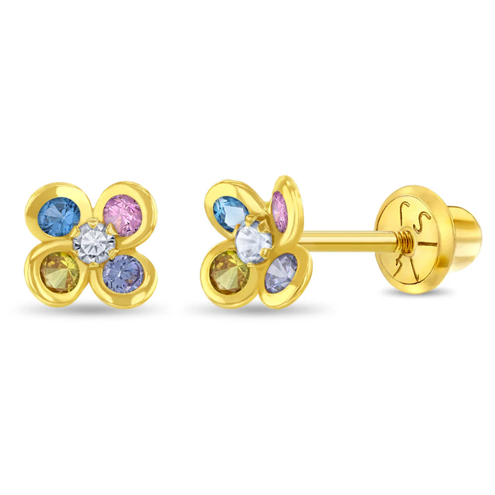14K Gold Sparkling Flower Earrings