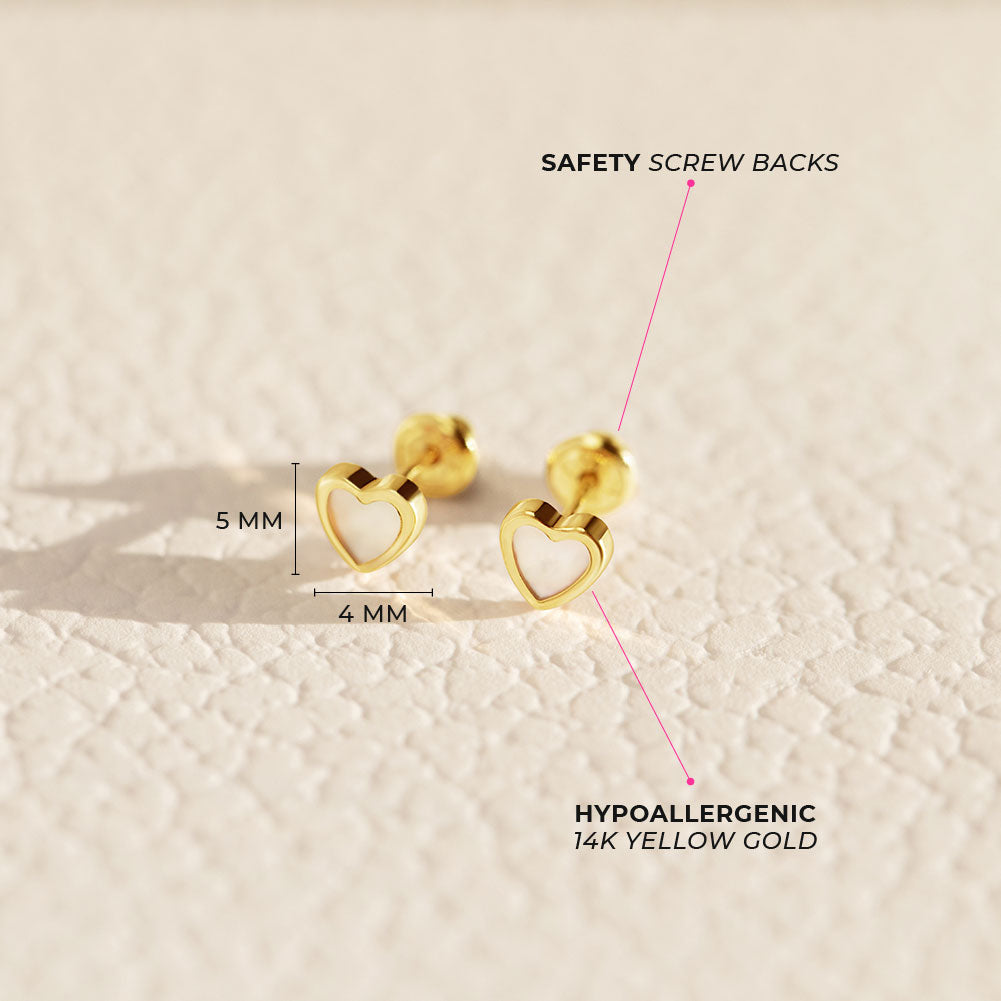 14K Gold Mother of Pearl Heart Earrings